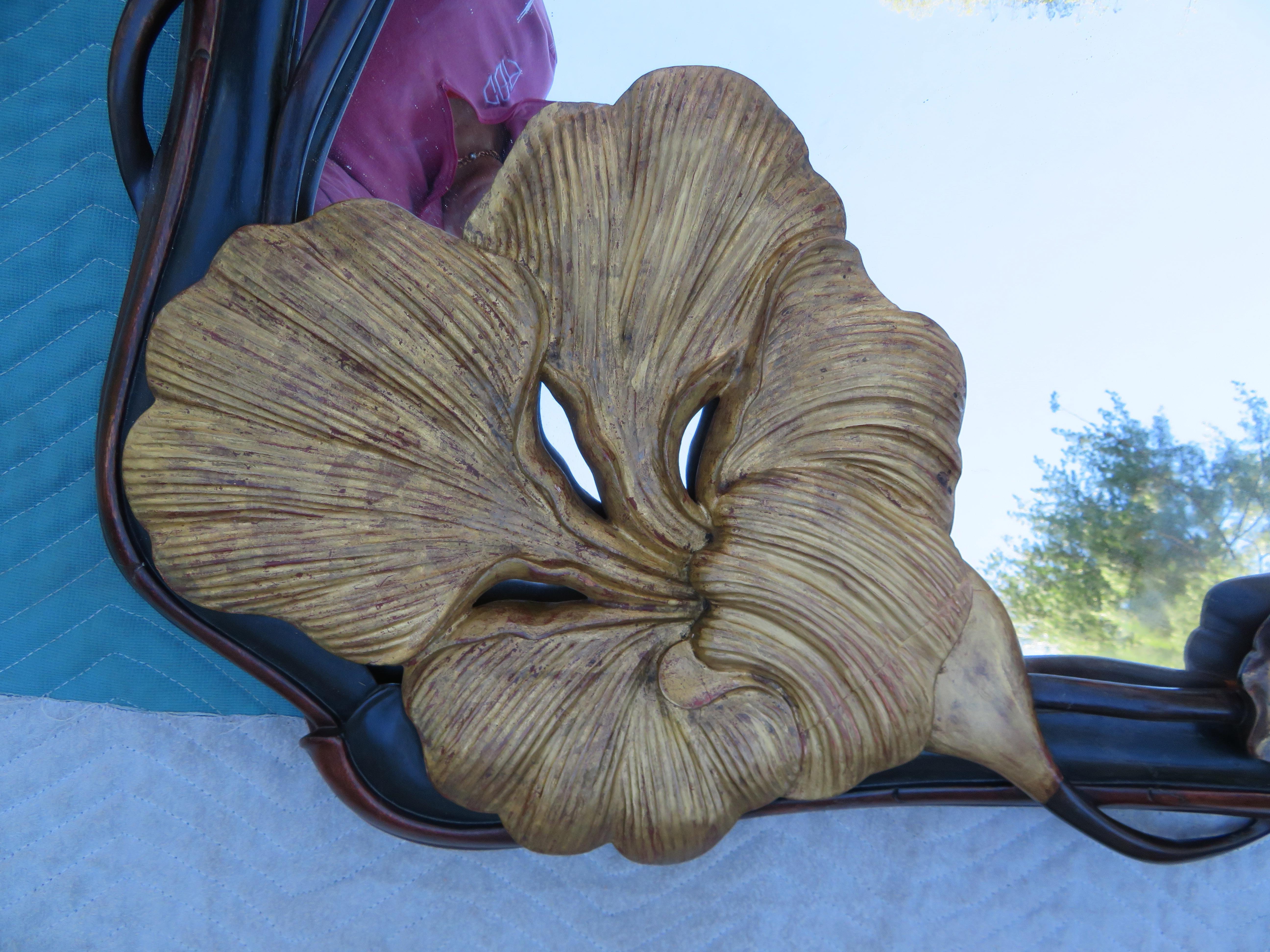 Fine Art Nouveau Carved Gilt Flower Mahogany Wall Mirror In Good Condition For Sale In Pemberton, NJ