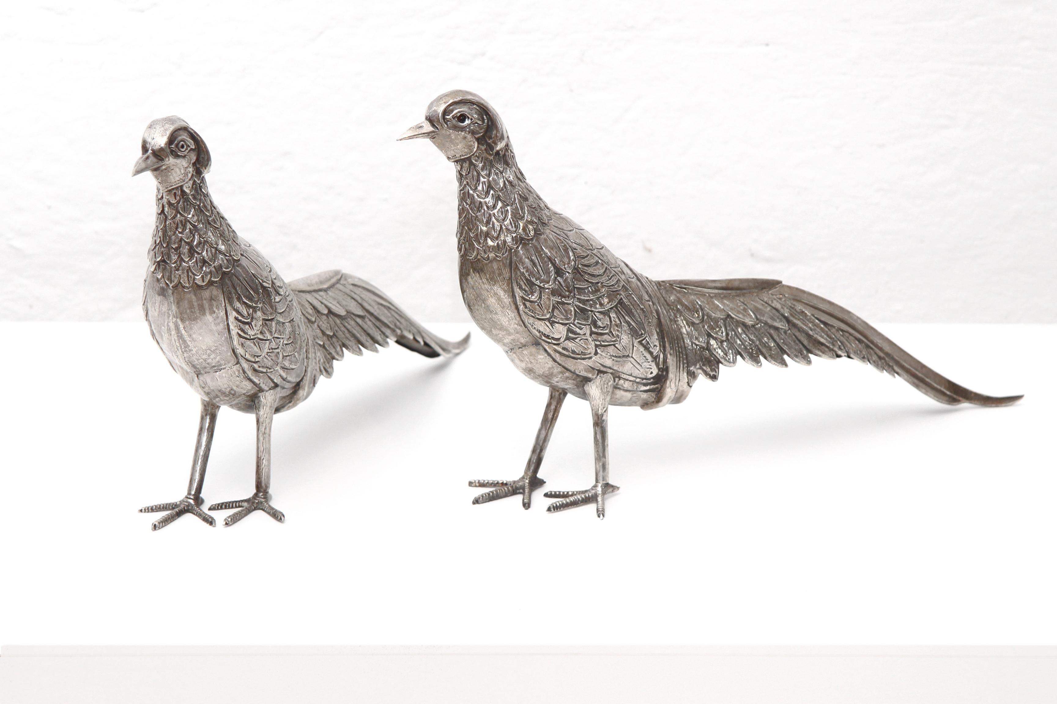Austrian Fine Art Nouveau Silver Pheasants from Austria, Vienna Driven by Hand, Chased