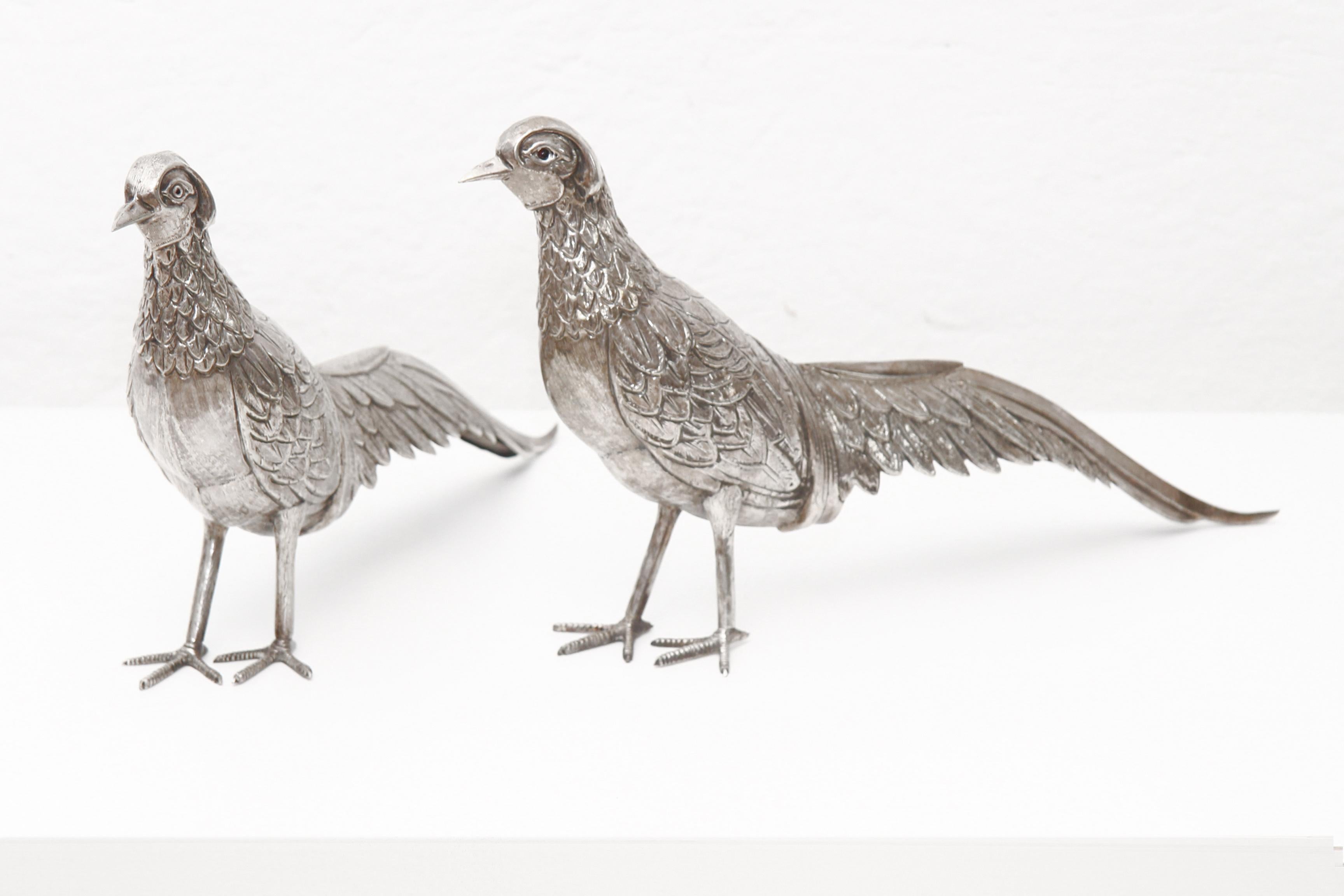 Hand-Crafted Fine Art Nouveau Silver Pheasants from Austria, Vienna Driven by Hand, Chased