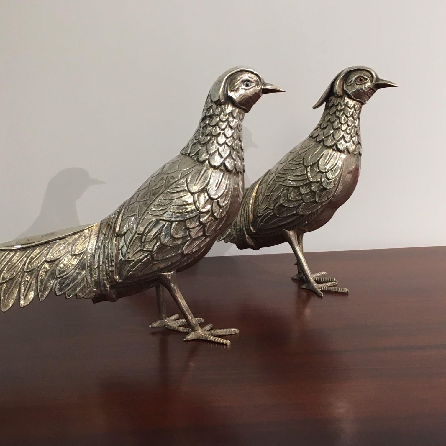 Fine Art Nouveau Silver Pheasants from Austria, Vienna Driven by Hand, Chased In Good Condition In Salzburg, AT