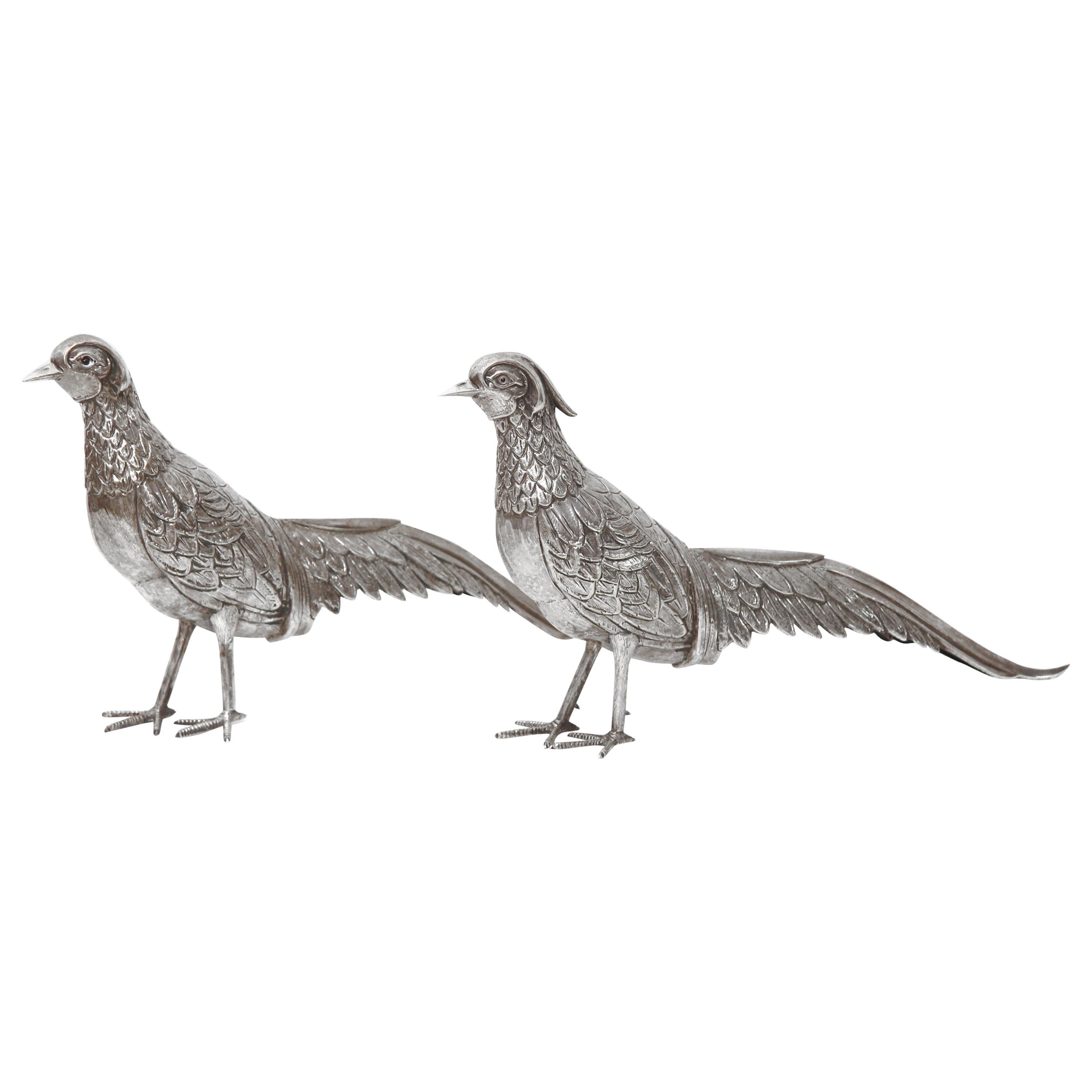 Fine Art Nouveau Silver Pheasants from Austria, Vienna Driven by Hand, Chased