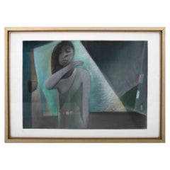 Peinture d'art à la craie, cubiste / expressionniste allemand 1973
