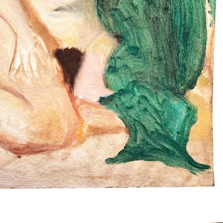 American Fine Art Post Modern Portrait Painting of A Nude Woman on Green by Clair Seglem  For Sale