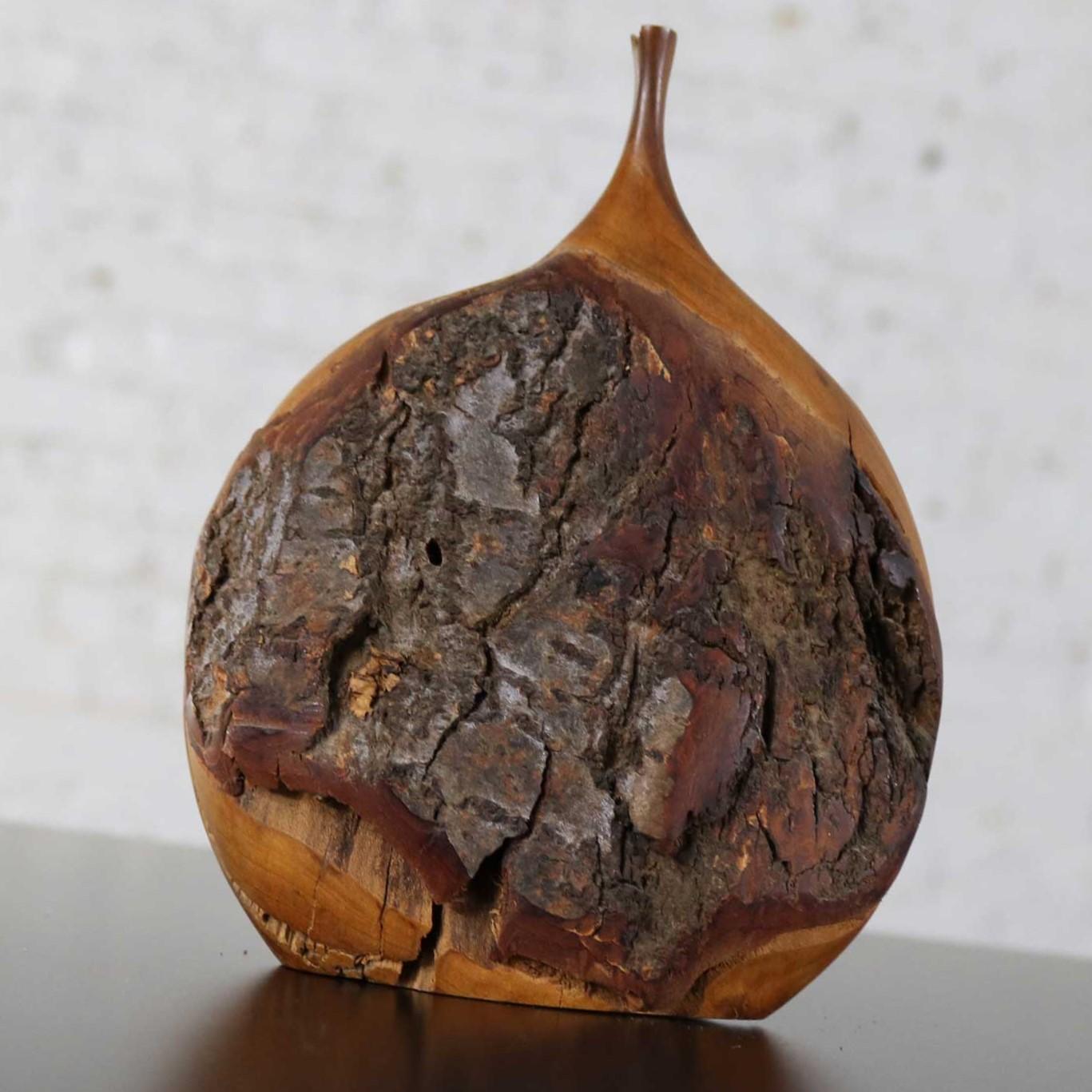 American Fine Art Turned Apricot Wood Delicate Weed Vase with Natural Bark by Doug Ayers