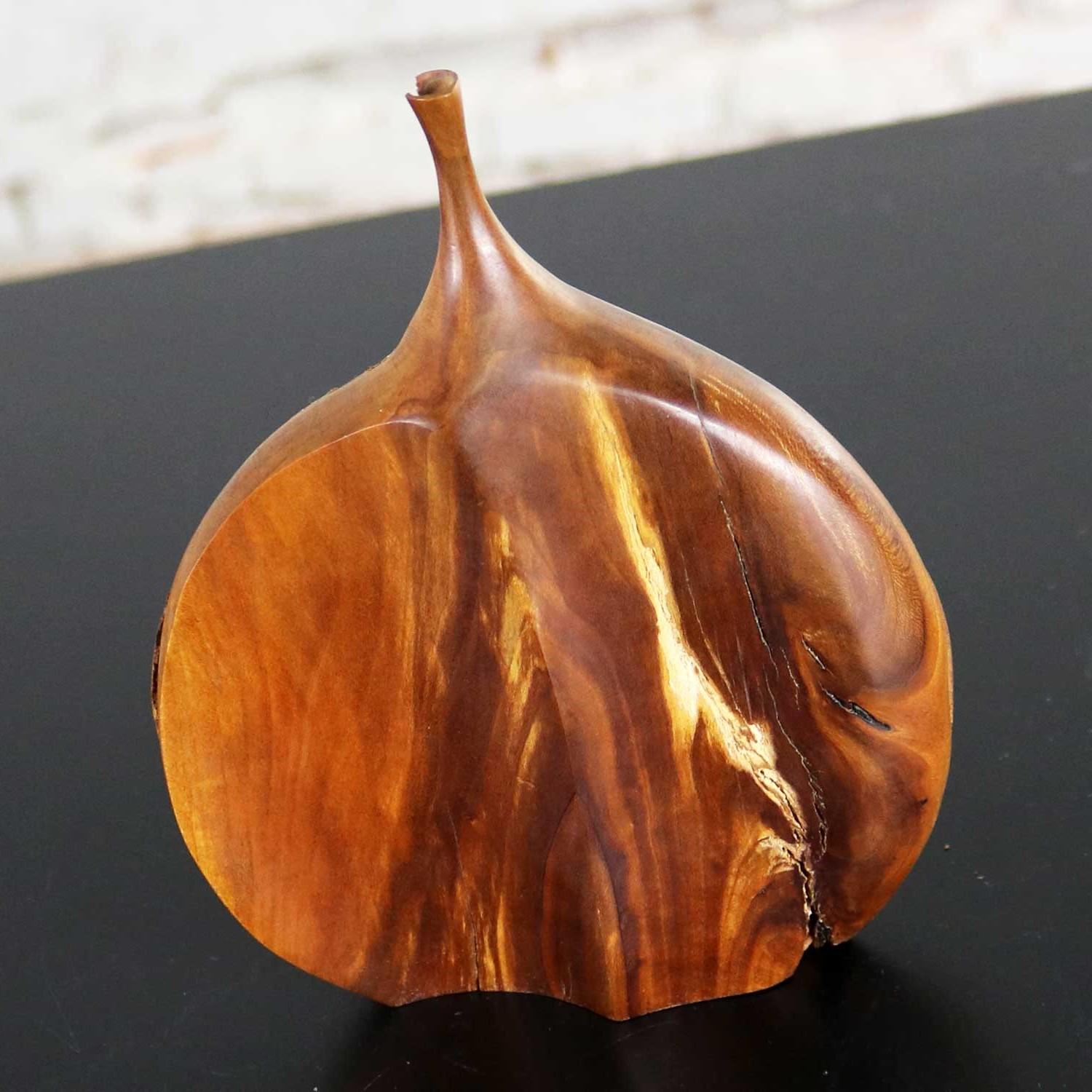 Fine Art Turned Apricot Wood Delicate Weed Vase with Natural Bark by Doug Ayers In Good Condition In Topeka, KS