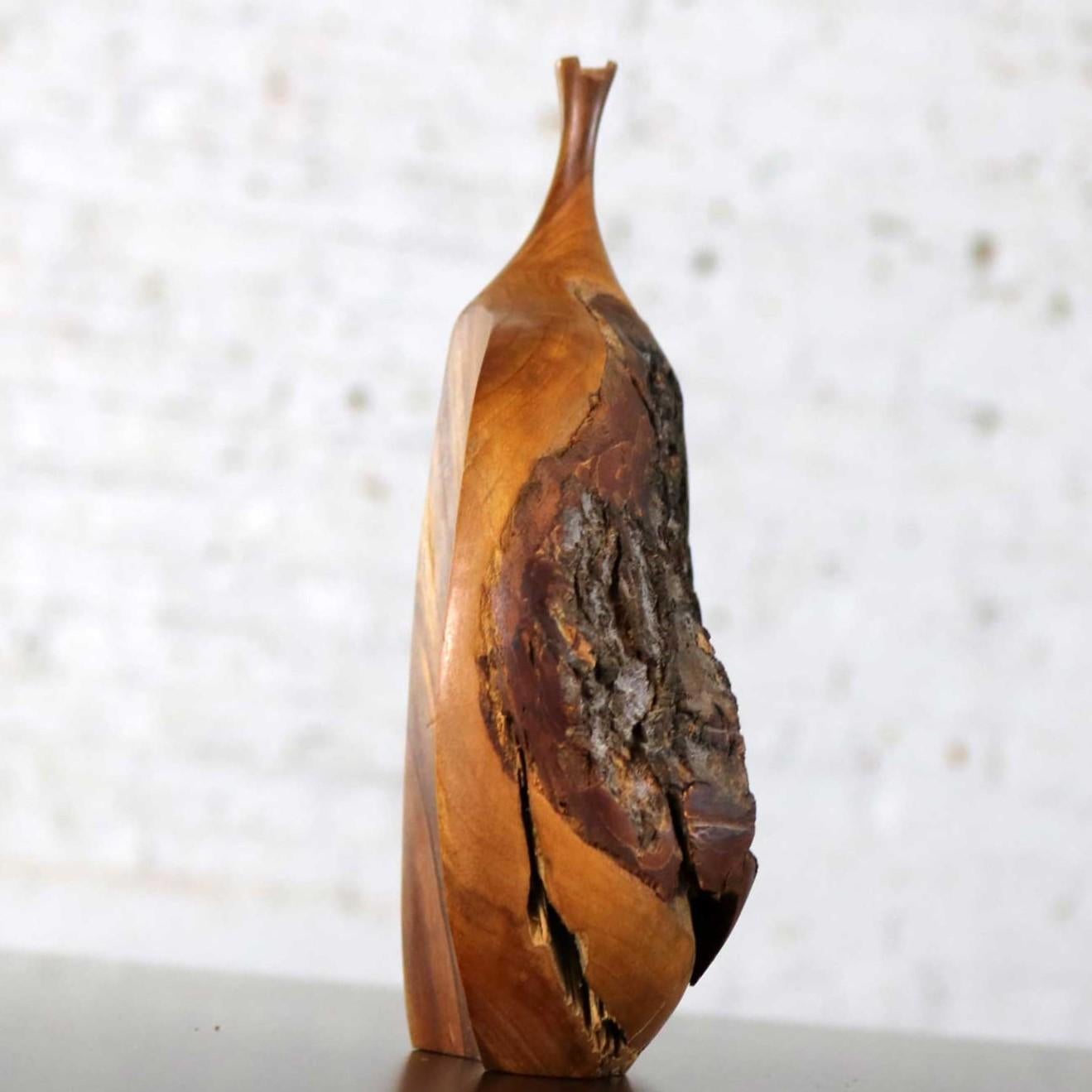 20th Century Fine Art Turned Apricot Wood Delicate Weed Vase with Natural Bark by Doug Ayers