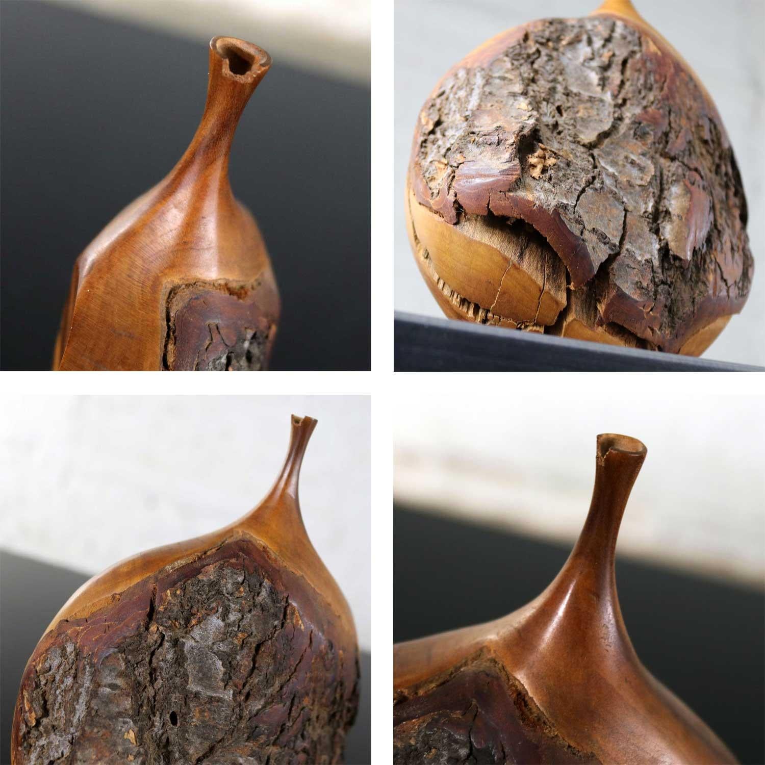 Fine Art Turned Apricot Wood Delicate Weed Vase with Natural Bark by Doug Ayers 2