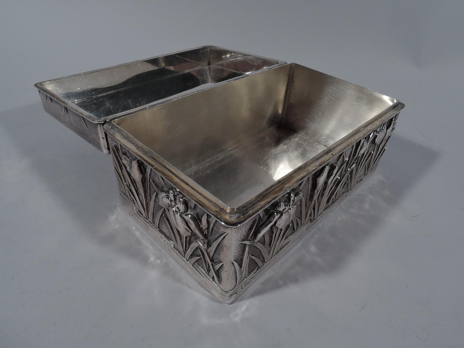 Fine Arthur & Bond Japanese Hand-Hammered Casket Box with Irises In Excellent Condition In New York, NY