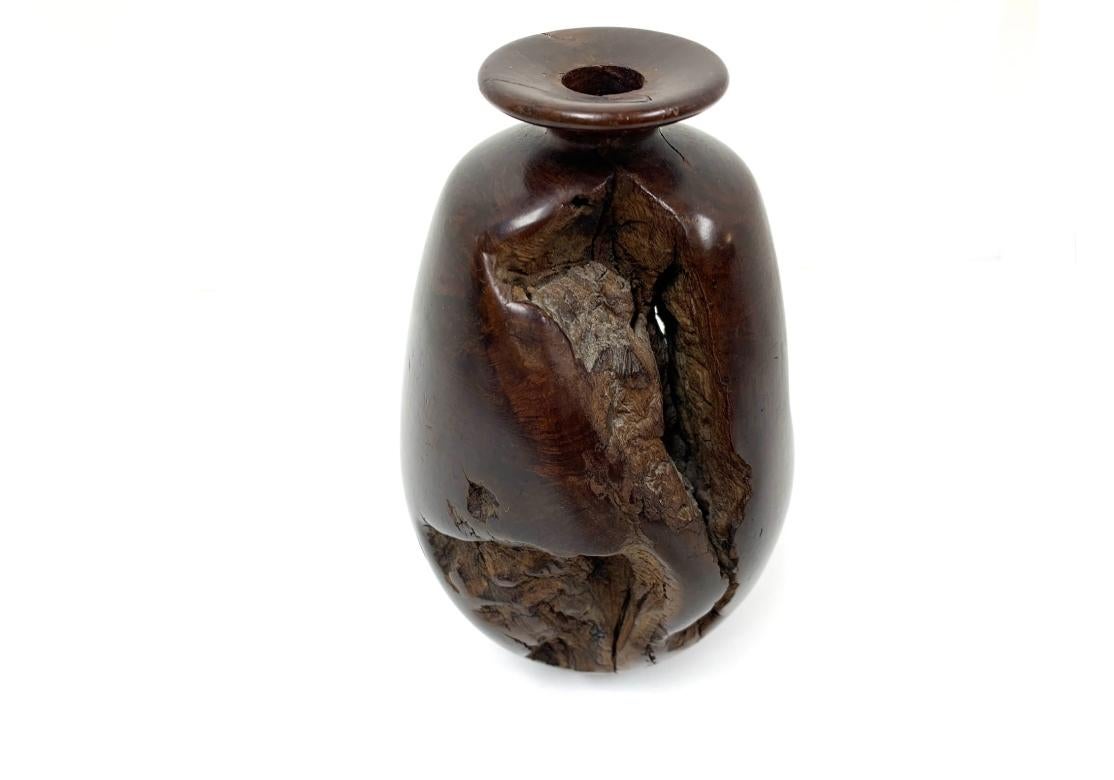 Organic Modern Fine Artisan Crafted Carved Burl Wood Vase For Sale