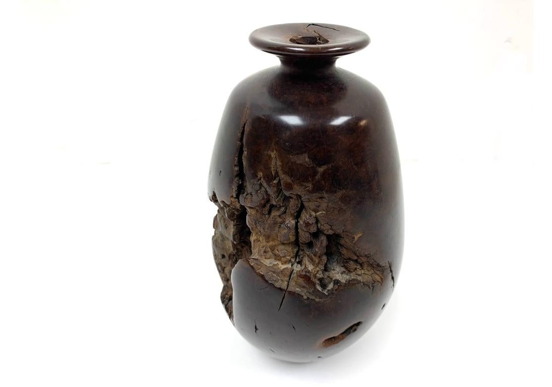 Hand-Carved Fine Artisan Crafted Carved Burl Wood Vase For Sale