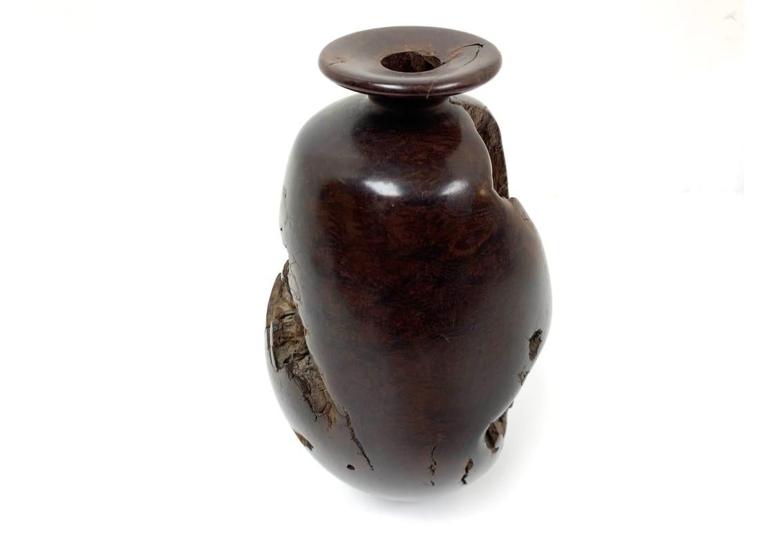 Fine Artisan Crafted Carved Burl Wood Vase In Good Condition For Sale In Bridgeport, CT