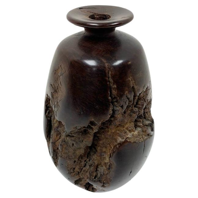 Fine Artisan Crafted Carved Burl Wood Vase For Sale