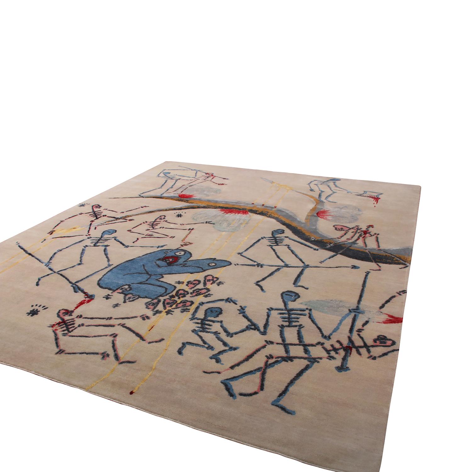 Hand knotted with wool, natural silk and a variety of exotic yarn, this item represents a collaboration between the work of celebrated modern artist Gianni Lee with Rug & Kilim’s custom collection, as well as one of the team’s most ambitious
