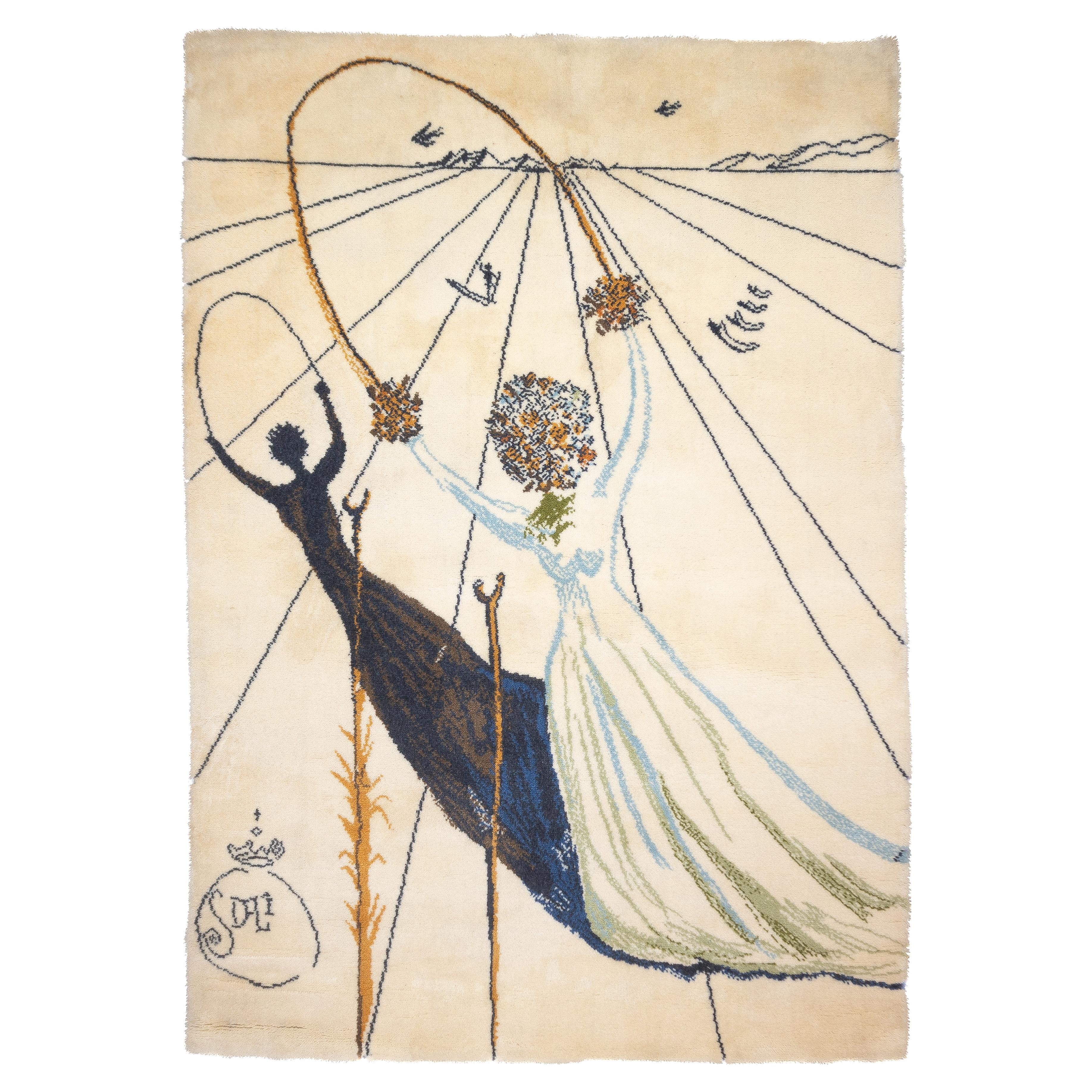 Alfombra artística fina. Diseño según Salvador Dali Lana 4'7" x 6'6