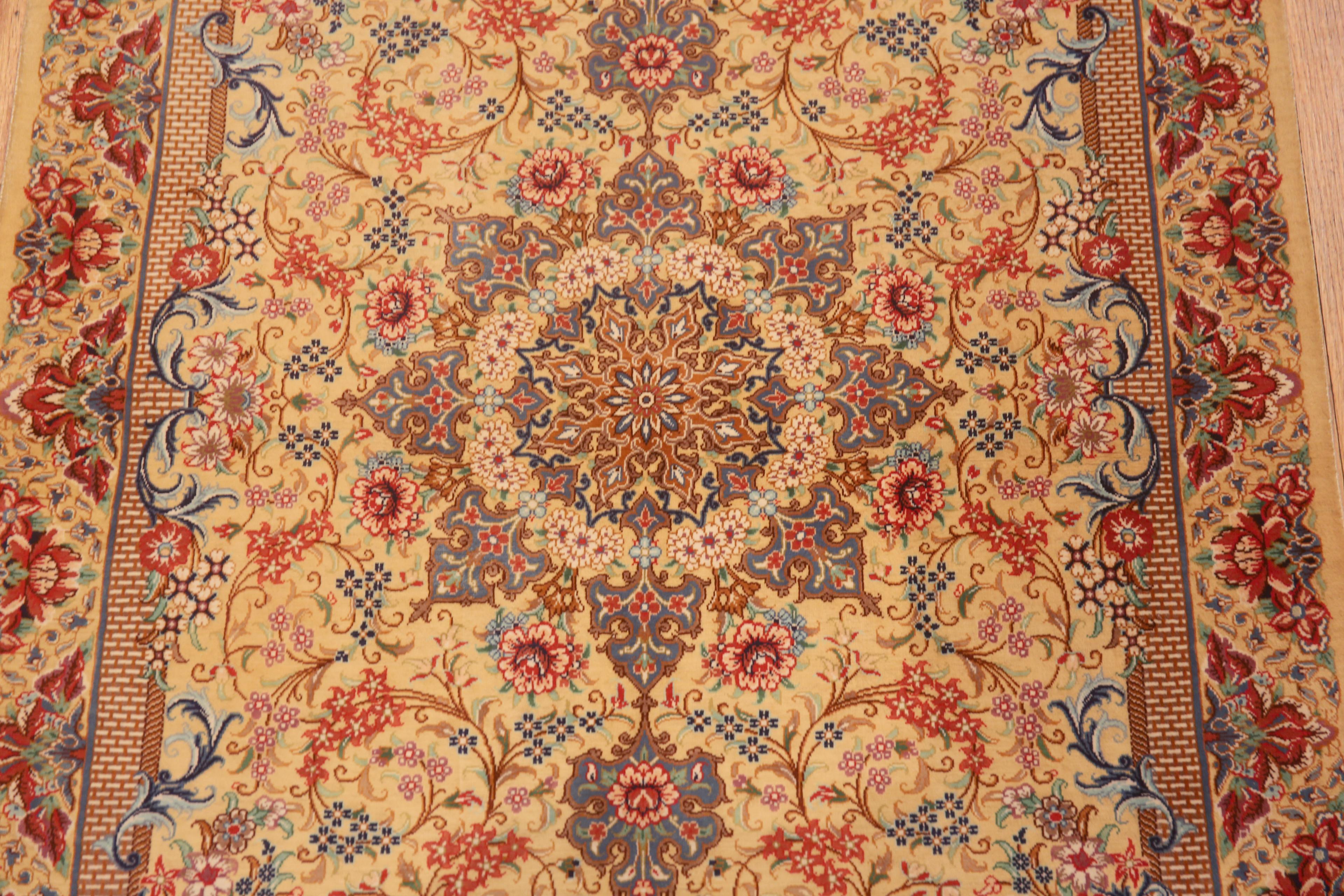 Tabriz Fine Artistic Small Floral Vintage Luxurious Persian Silk Qum Rug 2'6