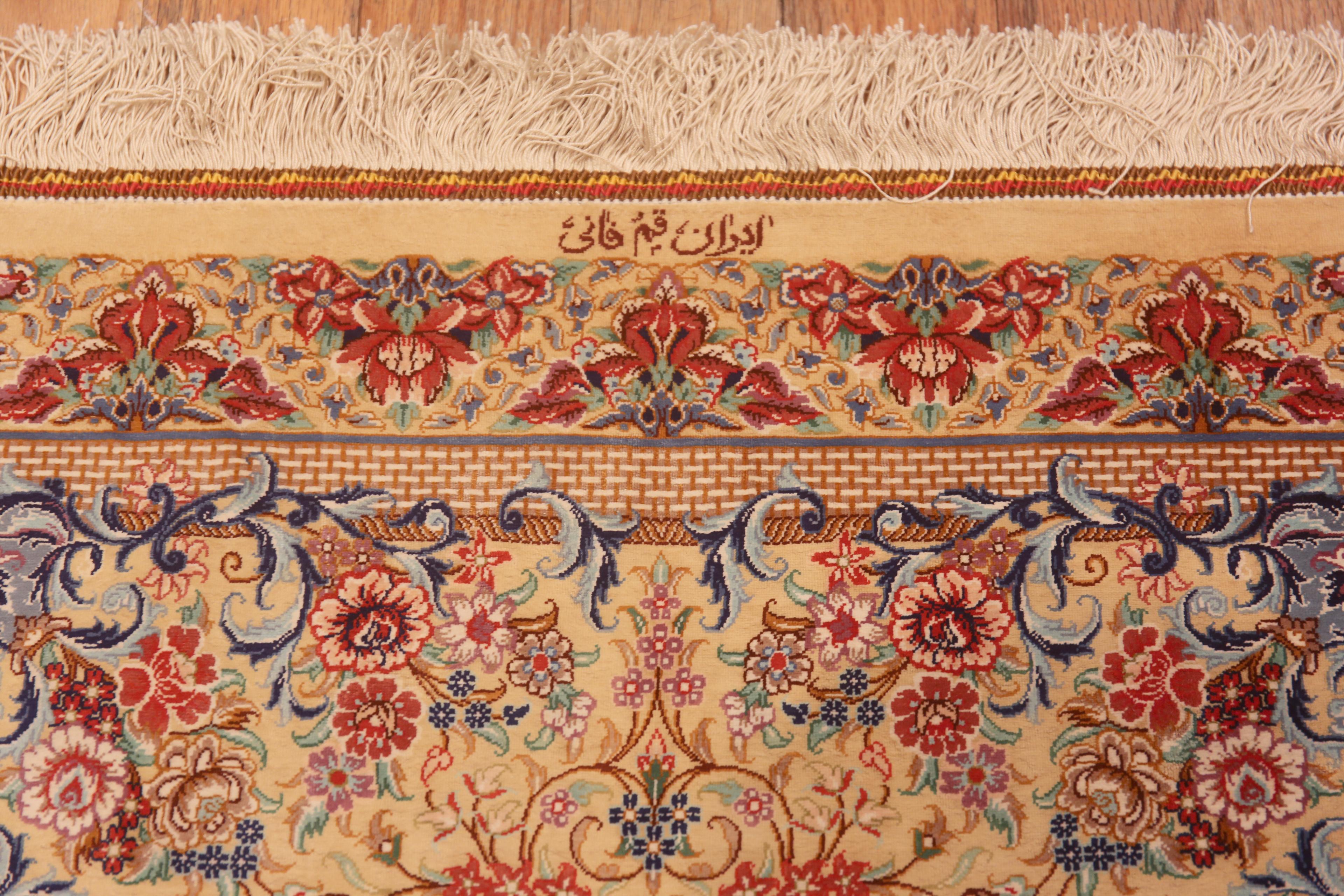 Hand-Knotted Fine Artistic Small Floral Vintage Luxurious Persian Silk Qum Rug 2'6