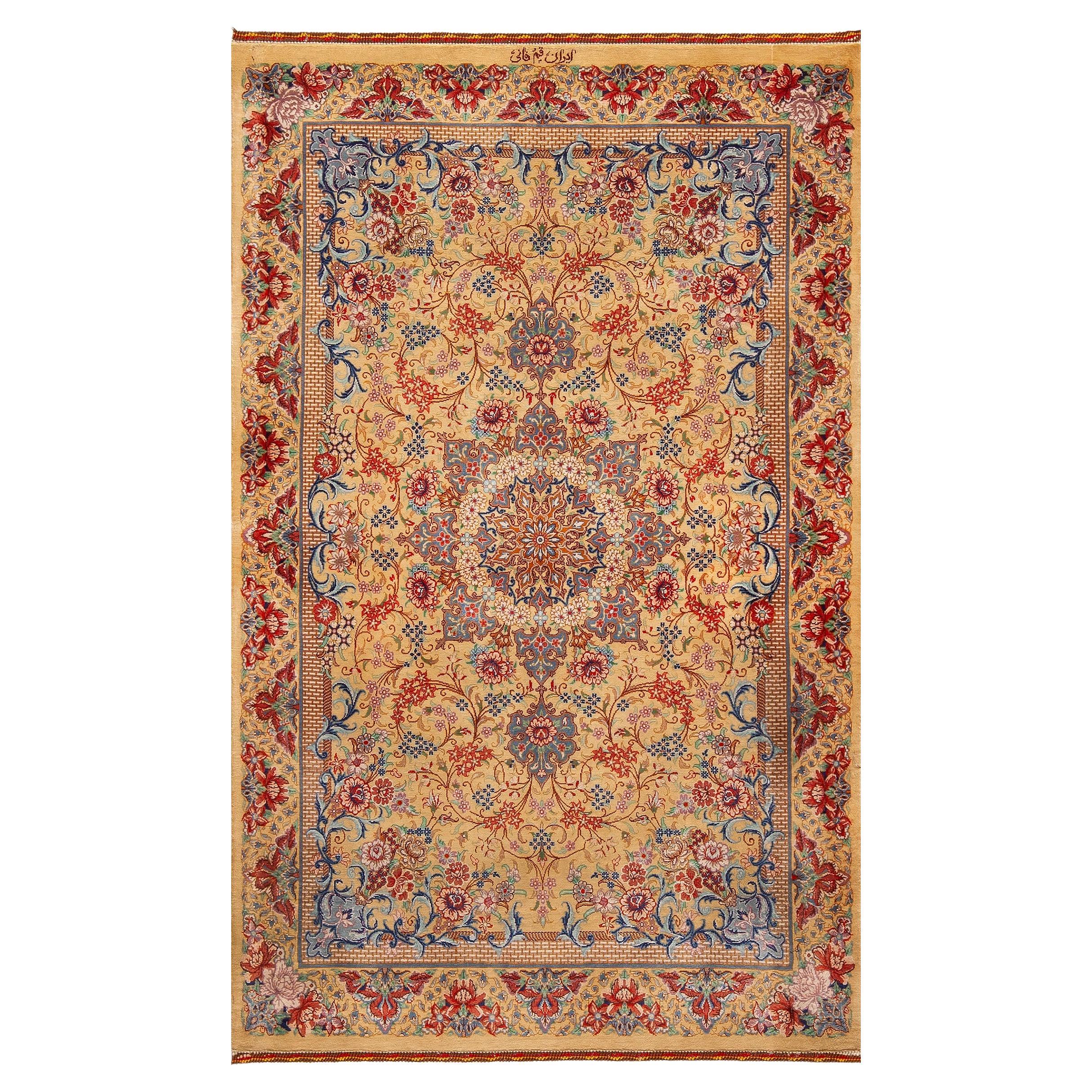 Fine Artistic Small Floral Vintage Luxurious Persian Silk Qum Rug 2'6" x 4'