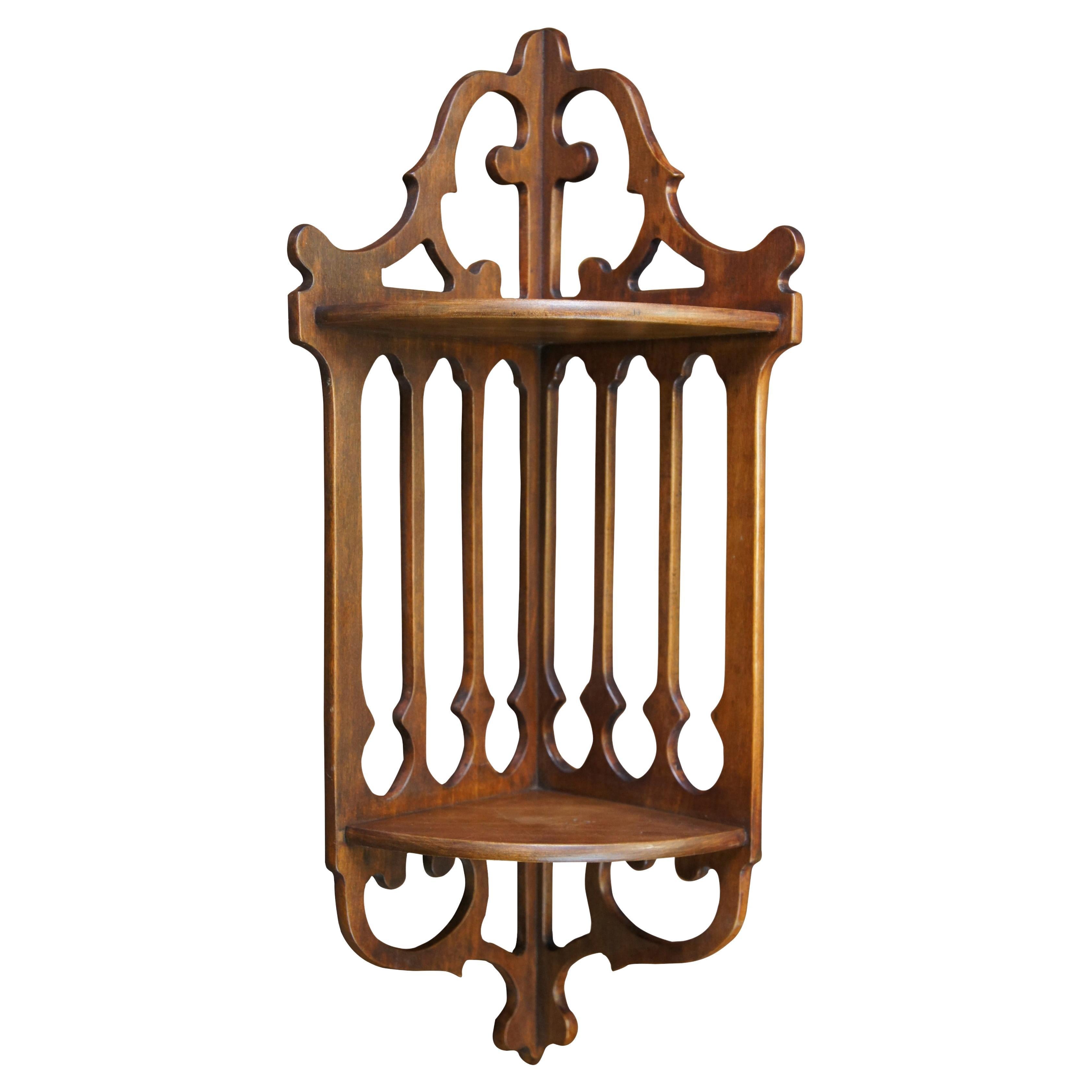 Fine Arts Carved Wood Reticulated 2 Tier Corner Wall Shelf Sconce 24" For Sale