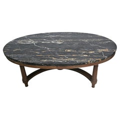 Fine Arts Furniture Mid-Century Walnut and Nebel Marble Top Oval Coffee Table