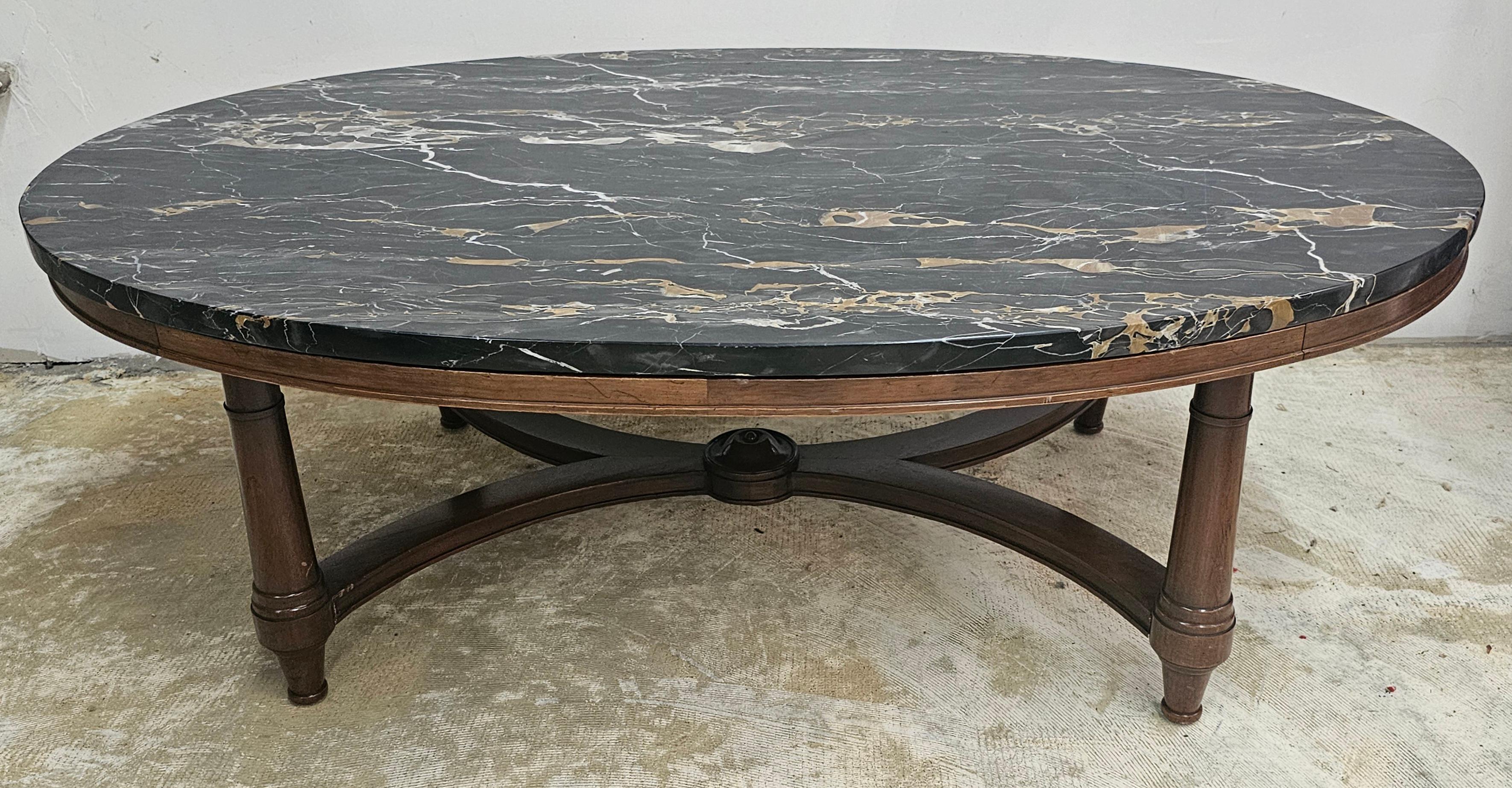 Mid-Century Modern Fine Arts Furniture Mid-Century Walnut and Nebel Marble Top Oval Coffee Table For Sale