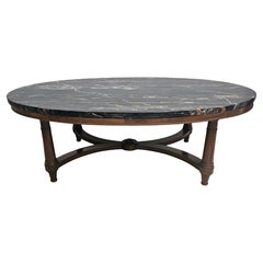 Fine Arts Furniture Mid-Century Walnut and Nebel Marble Top Oval Coffee Table