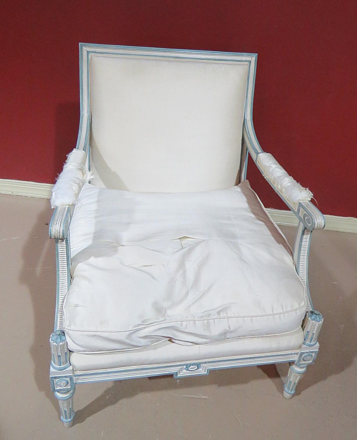 20th Century Gustavian or Swedish Louis XVI Style Open Arm Chair and Ottoman