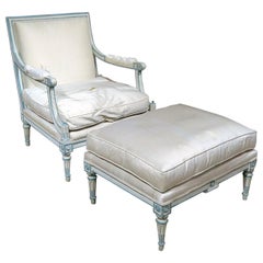 Gustavian or Swedish Louis XVI Style Open Arm Chair and Ottoman