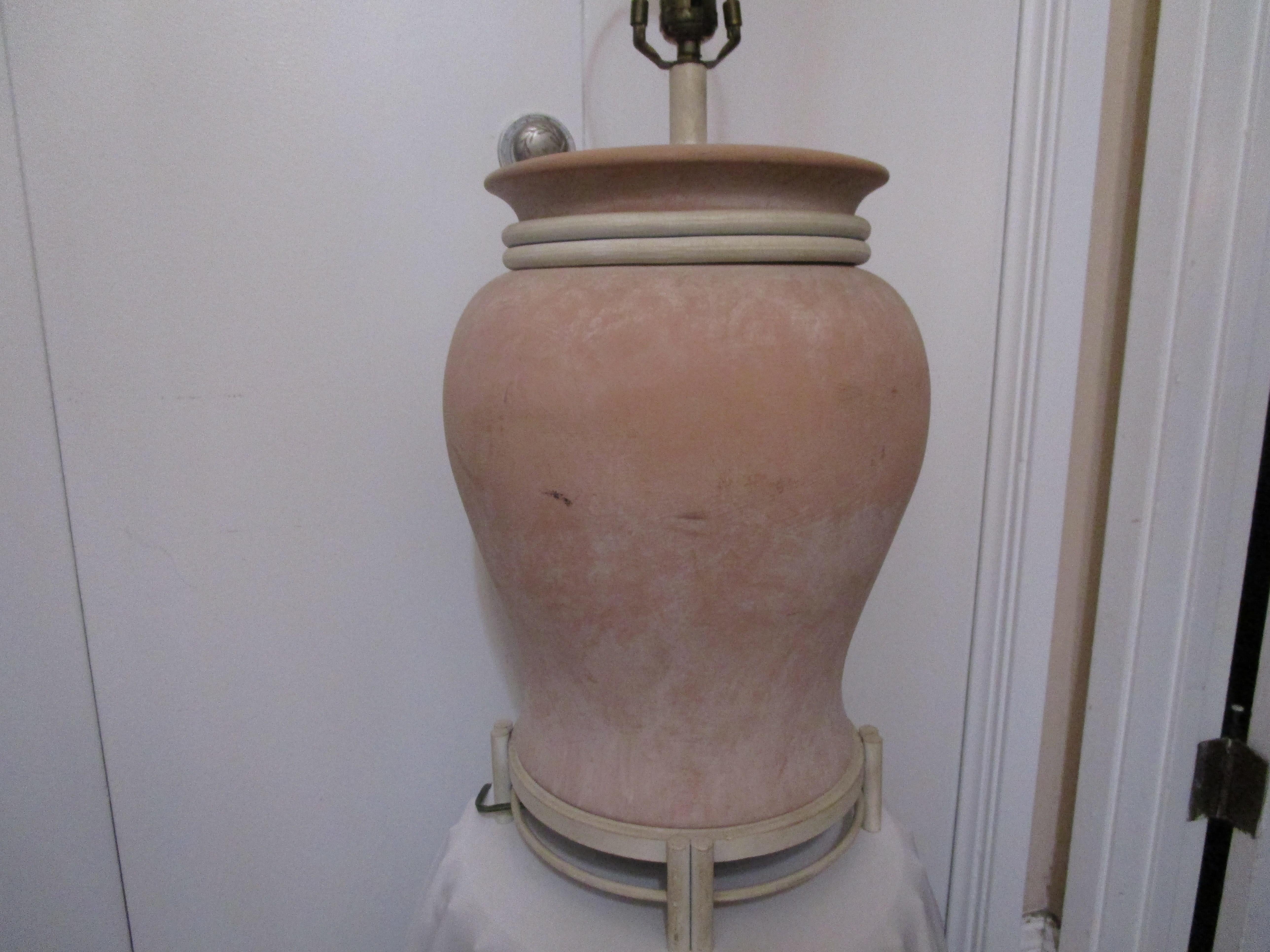American Fine Arts Vintage Pottery Lamp in Soft Pink, Barbiecore Style For Sale