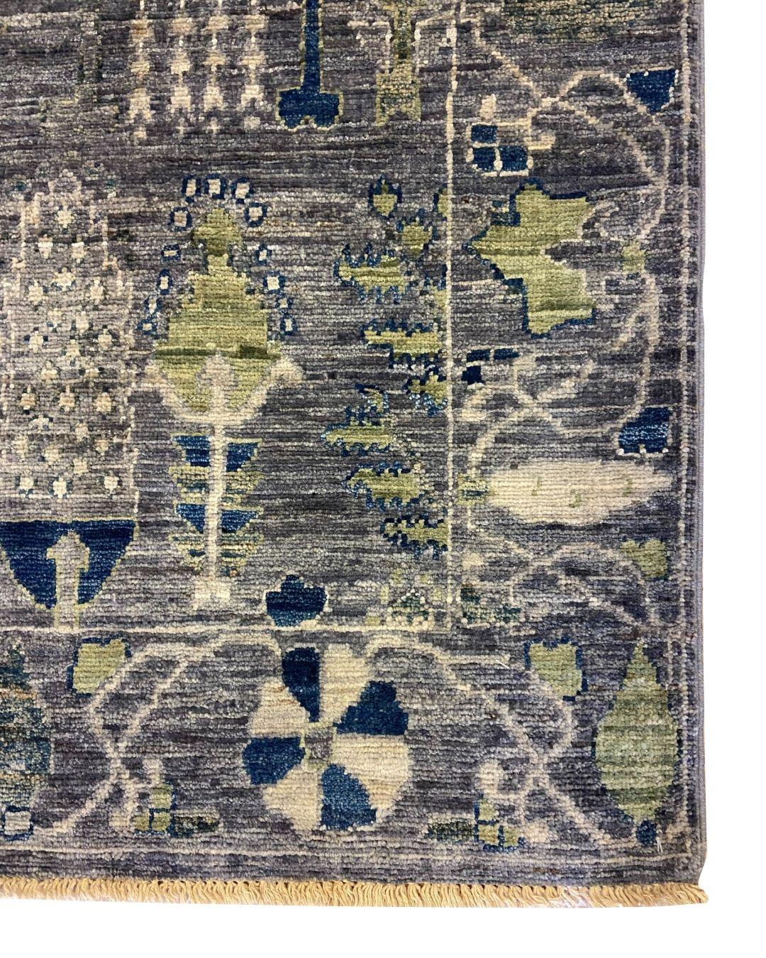 Feiner persischer Teppich aus Stammeskunst-Wolle aus Aryana in Blau-Grau und Grüntönen, 3' x 5' (Pflanzlich gefärbt) im Angebot