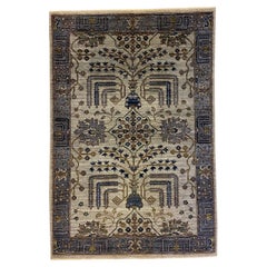Tapis persan tribal en laine d'Aryana dans les tons bleu-gris et vert, 3' x 5'