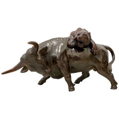 Retro Asian Bronze Sculpture "The Lion and the Bull", 20th Century