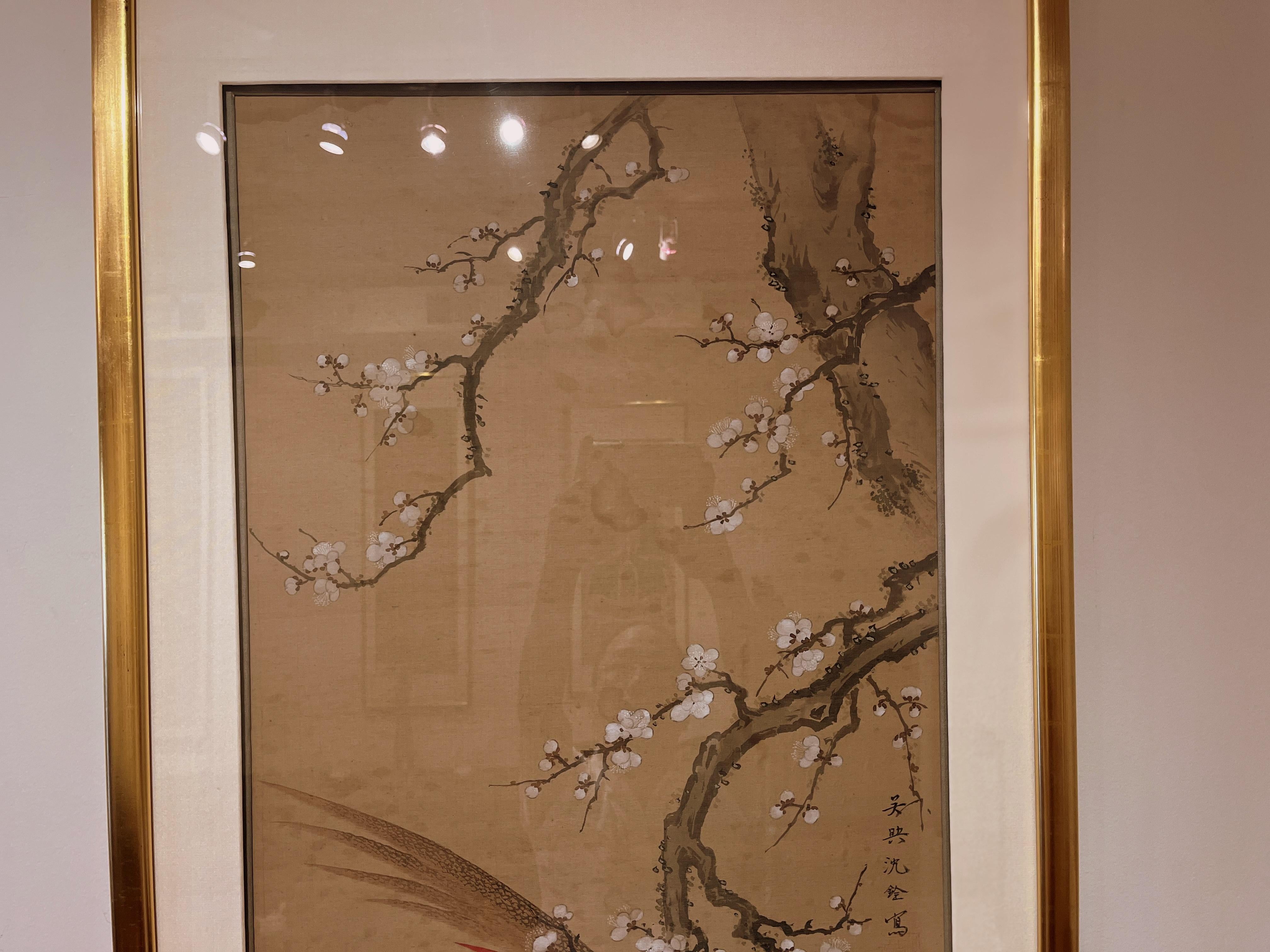 Chinese Fine Asian Brush Painting of Pheasant and Quail For Sale