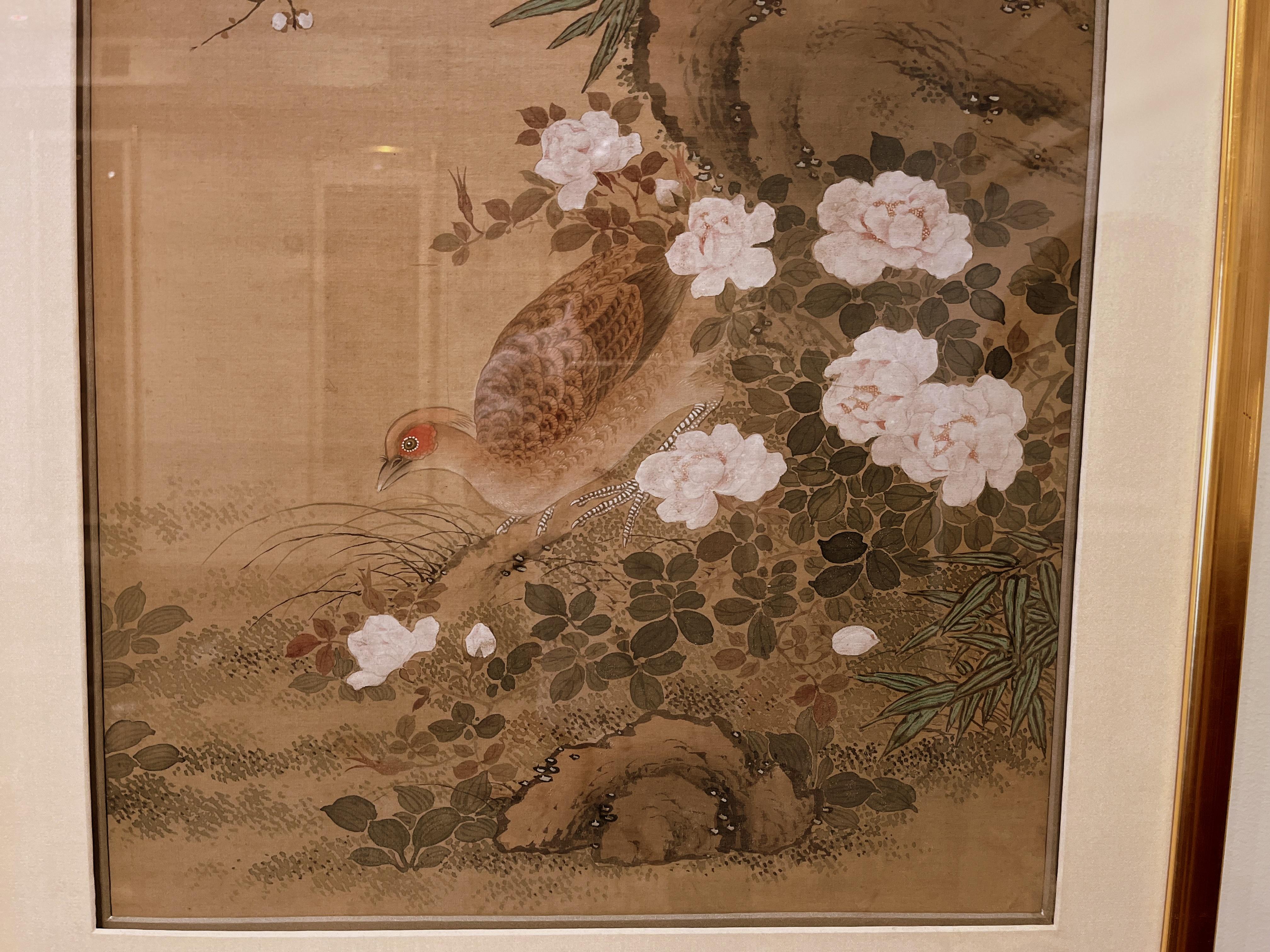 Fine Asian Brush Painting of Pheasant and Quail In Good Condition For Sale In Greenwich, CT