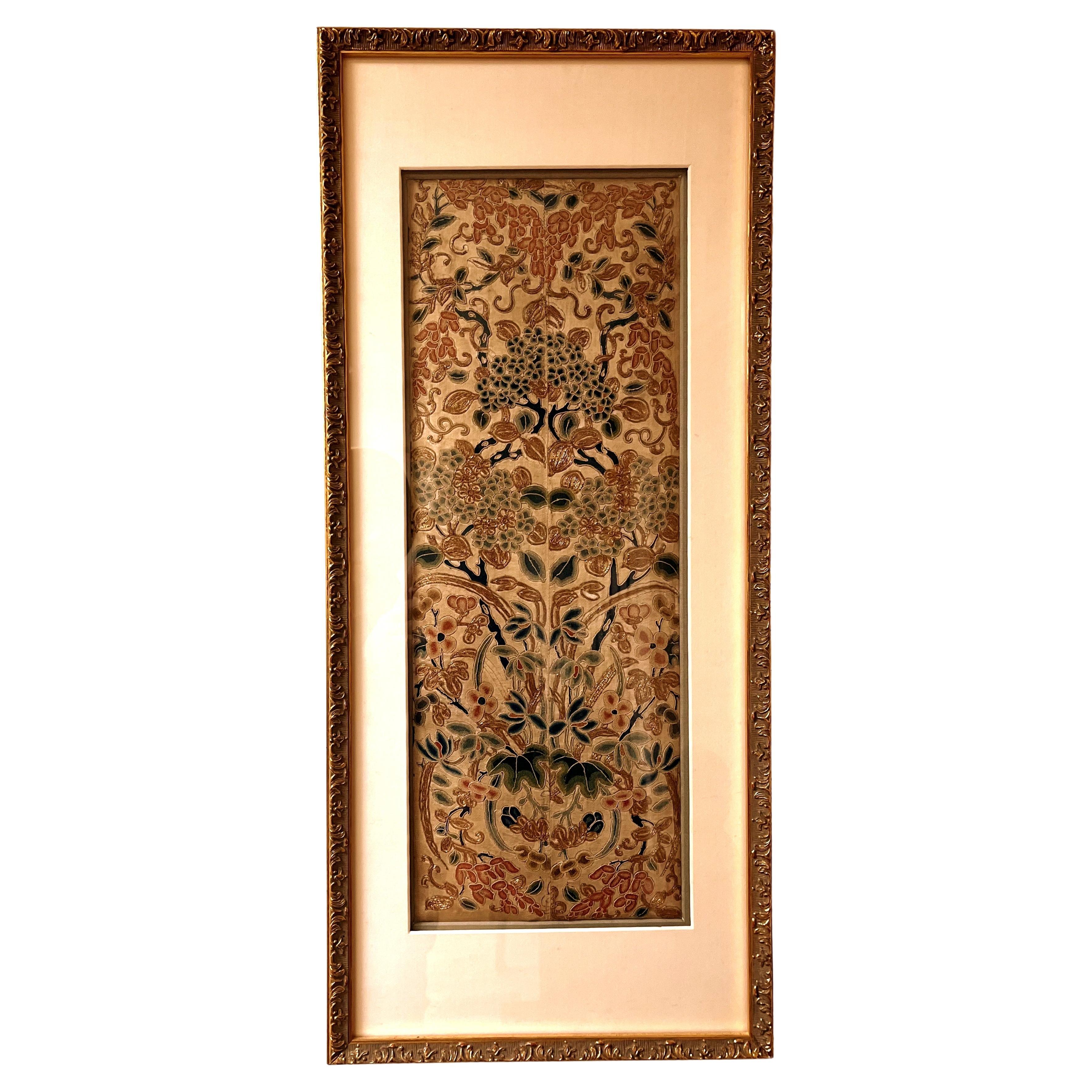 Fine Asian Silk Embroidery of Floral Motif For Sale