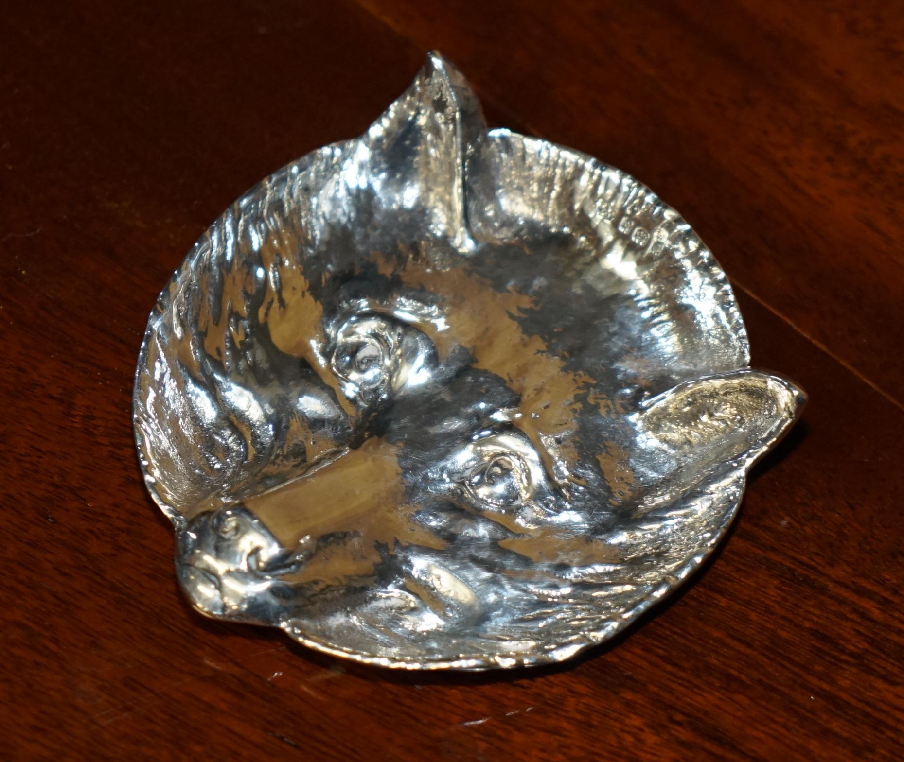Art Deco FiNE ASPREY LONDON 1931 FOWLER & POLGLAZESTERLING SILVER FOX PIN TRINKET TRAY