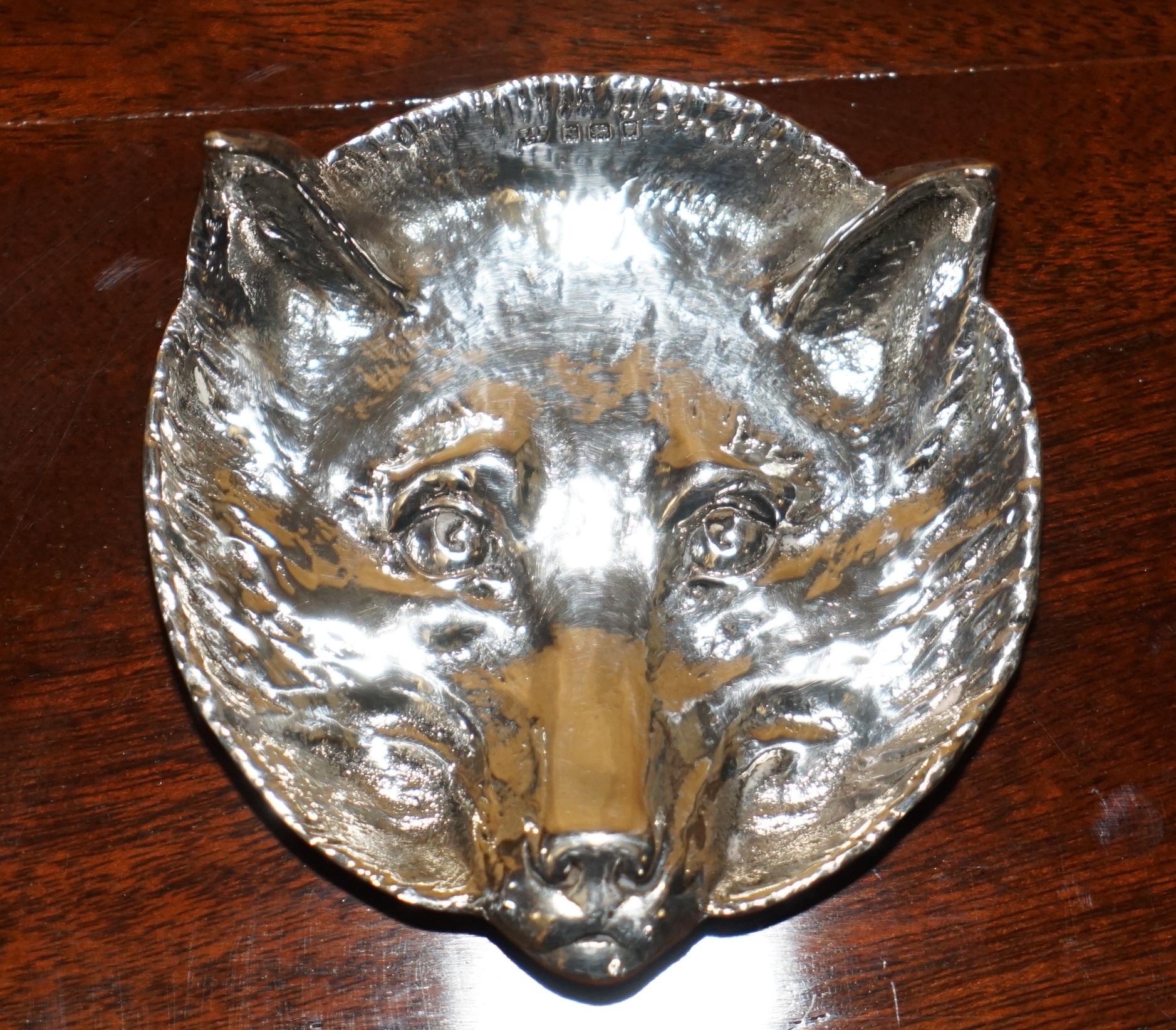English FiNE ASPREY LONDON 1931 FOWLER & POLGLAZESTERLING SILVER FOX PIN TRINKET TRAY
