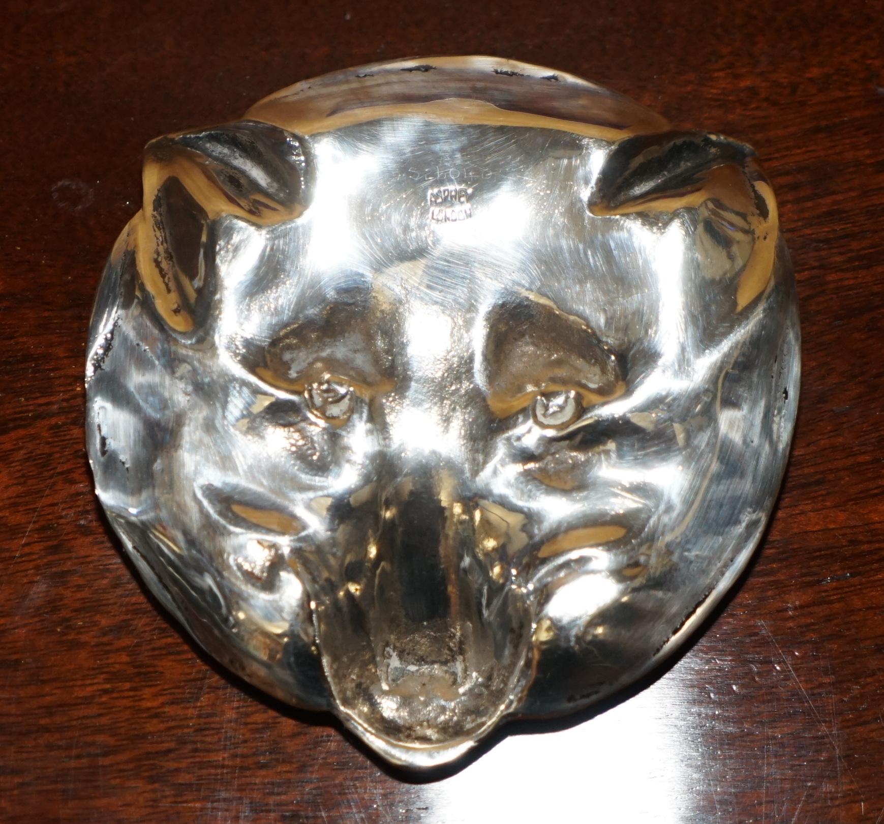 Hand-Crafted FiNE ASPREY LONDON 1931 FOWLER & POLGLAZESTERLING SILVER FOX PIN TRINKET TRAY