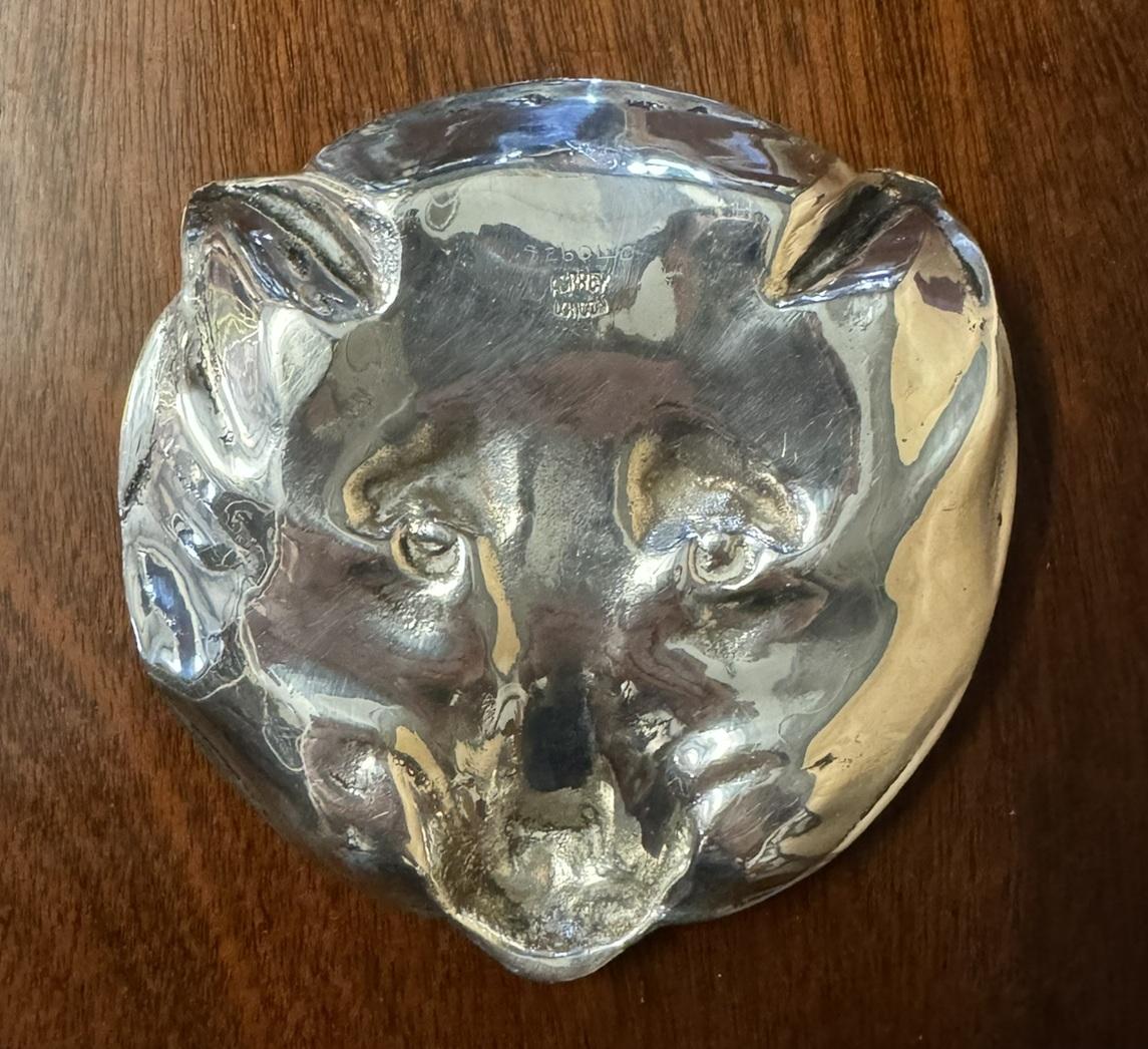 Mid-20th Century FiNE ASPREY LONDON 1931 FOWLER & POLGLAZESTERLING SILVER FOX PIN TRINKET TRAY