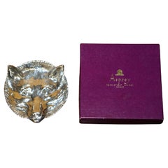 FiNE ASPREY LONDON 1931 FOWLER & POLGLAZESTERLING SILVER FOX PIN TRINKET TRAY
