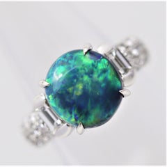 Fine Australian Black Opal Diamond Platinum Ring
