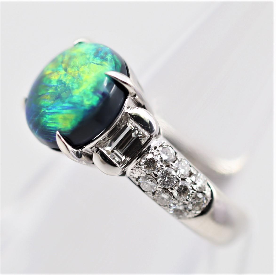Fine Australian Black Opal Diamond Platinum Ring In New Condition For Sale In Beverly Hills, CA