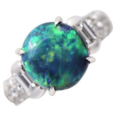 Fine Australian Black Opal Diamond Platinum Ring