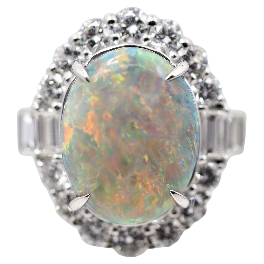 Fine Australian Black Opal Diamond Platinum Ring For Sale