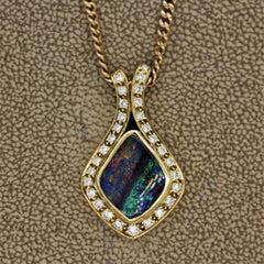 Fine Australian Boulder Opal Diamond Gold Pendant