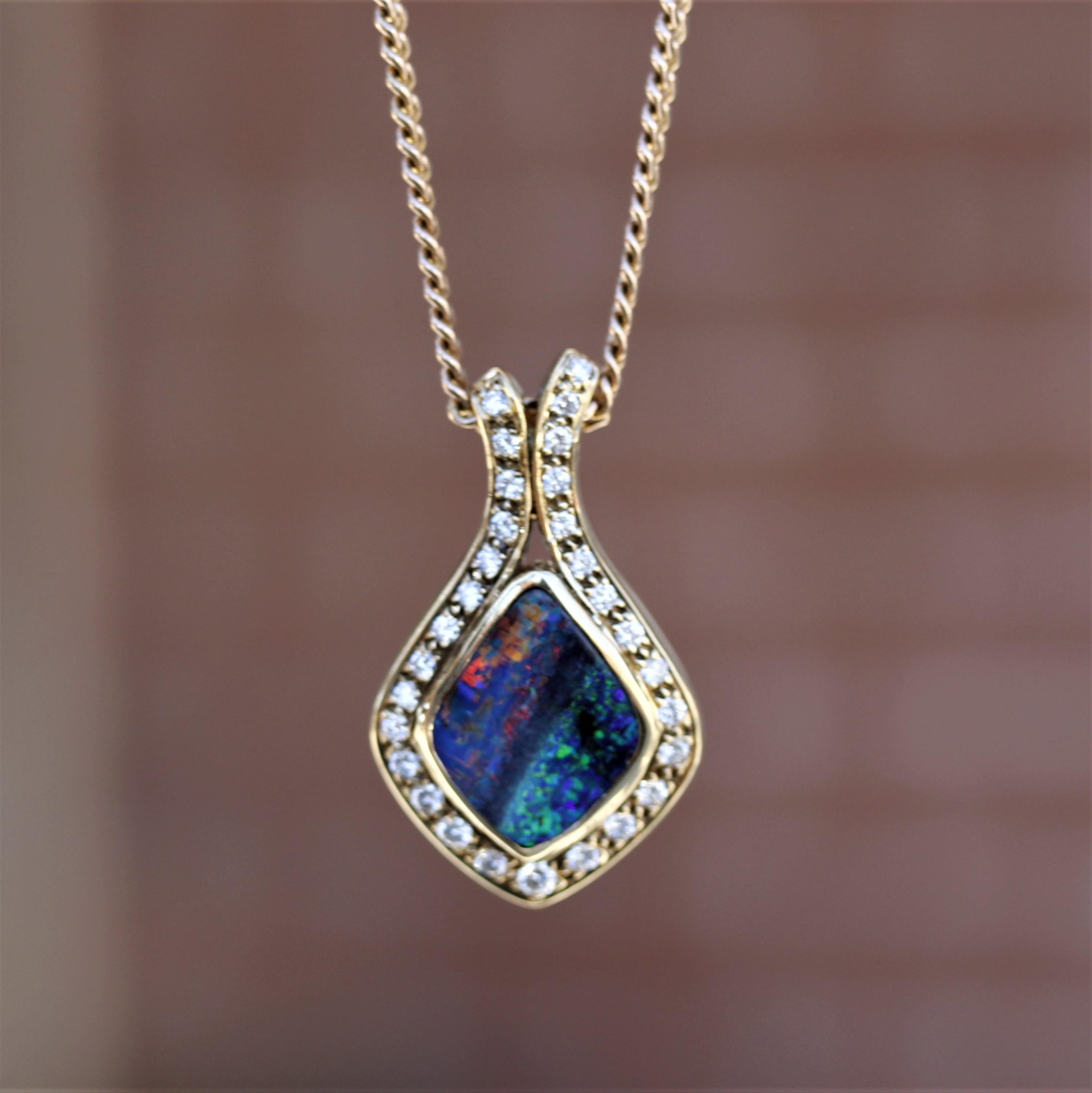 Fine Australian Boulder Opal Diamond Gold Pendant 2