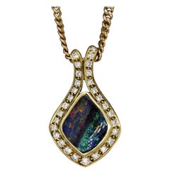 Fine Australian Boulder Opal Diamond Gold Pendant