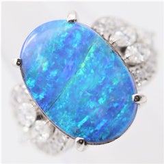 Fine Australian Boulder Opal Diamond Platinum Ring