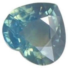 Fine pierre précieuse rare saphir australien bleu vert bicolore taille cœur 0,99 carat