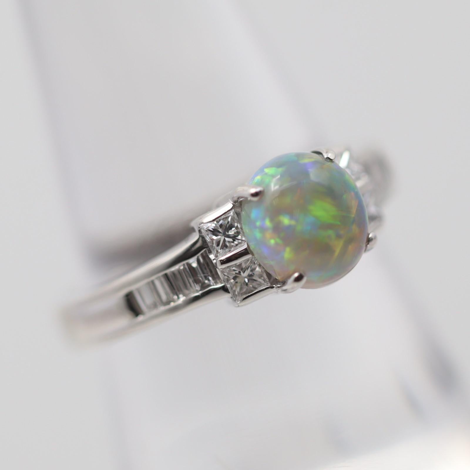 Mixed Cut Fine Australian Opal Diamond Platinum Ring For Sale