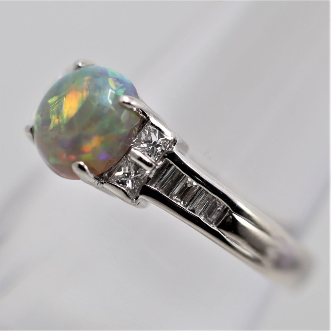 Fine Australian Opal Diamond Platinum Ring In New Condition For Sale In Beverly Hills, CA